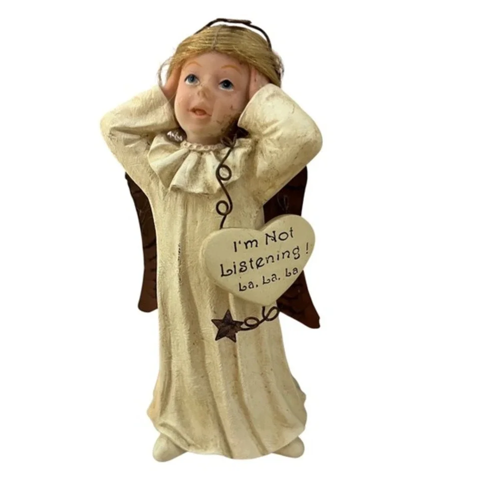 Unbranded‎ Sassy Angel Figurine Set 3pc Cream Good Humorous Rustic Decor 5.5in - Picture 3 of 6